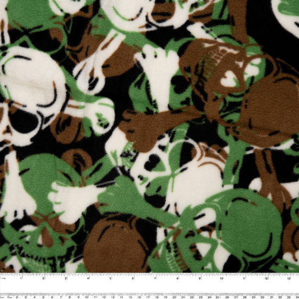 Anti Pill Fleece Print - FRESH - Skull - Green