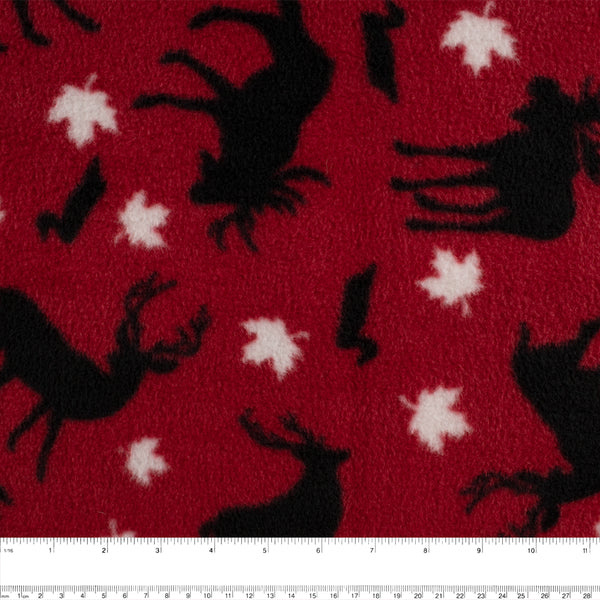 Anti Pill Fleece Print - FRESH -  Canadian moose - Red