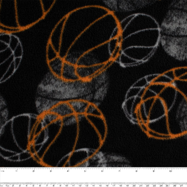 Anti Pill Fleece Print - FRESH -  Basketballs - Black / Grey