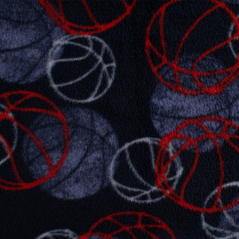 Anti Pill Fleece Print - FRESH -  Basketballs - Navy / Denim