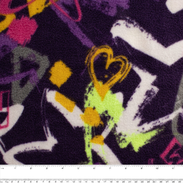 Anti Pill Fleece Print - FRESH - Wow graffiti - Dark purple / Fuchsia