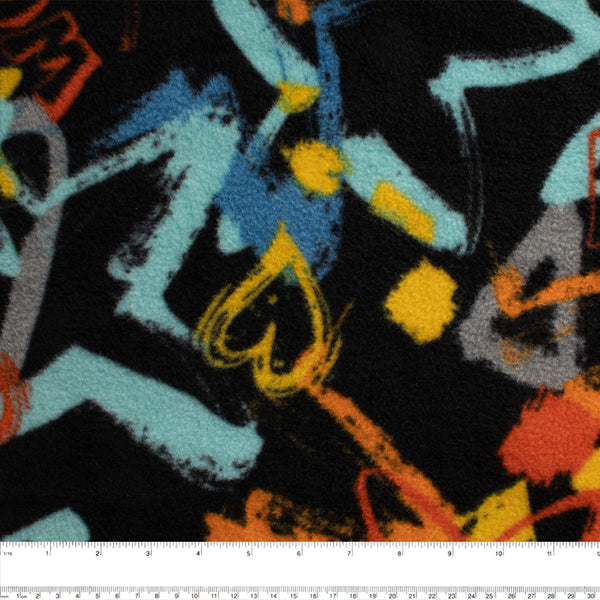 Anti Pill Fleece Print - FRESH - Wow graffiti - Black / Orange