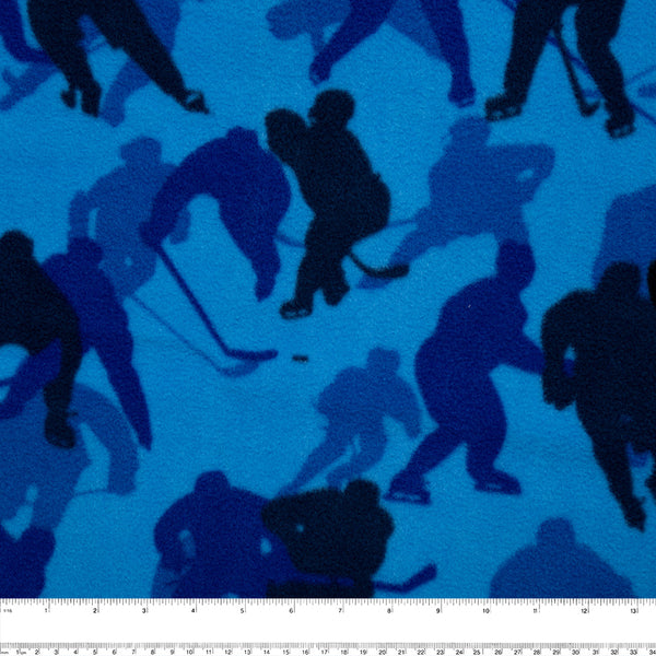 Molleton imprimé anti-boulochage - FRESH - Silhouette hockey - Bleu