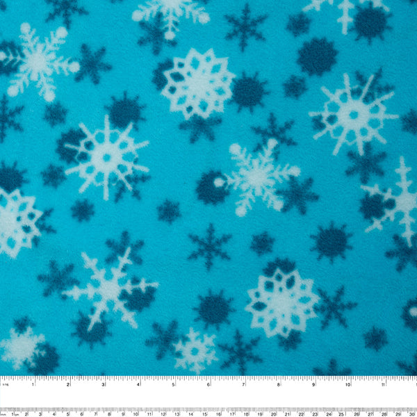 Anti Pill Fleece Print - FRESH - Snowflake - Turquoise