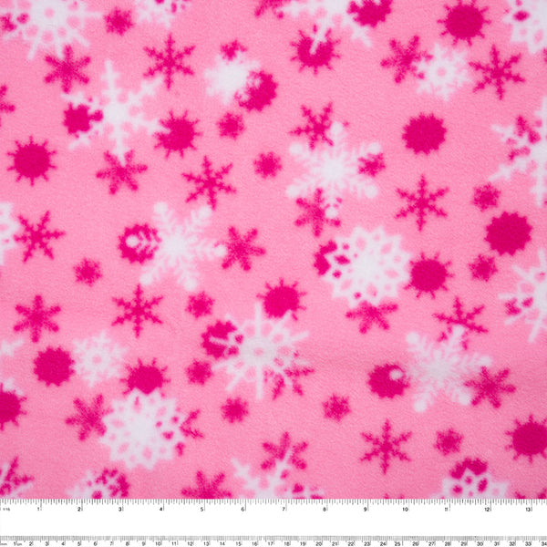 Anti Pill Fleece Print - FRESH - Snowflake - Pink
