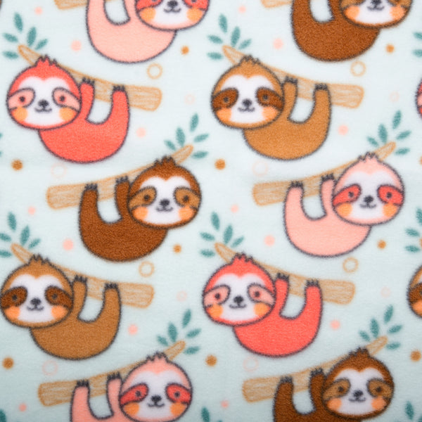 Anti Pill Fleece Print - SLIPPY - Sloth - Coral