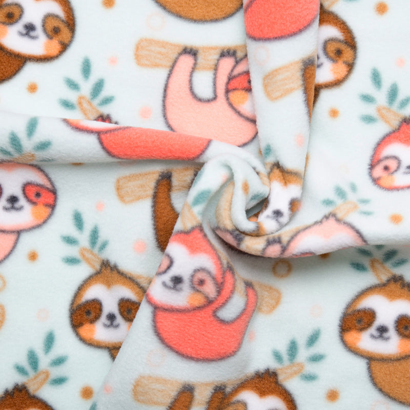 Anti Pill Fleece Print SLIPPY Sloth Coral – Fabricville