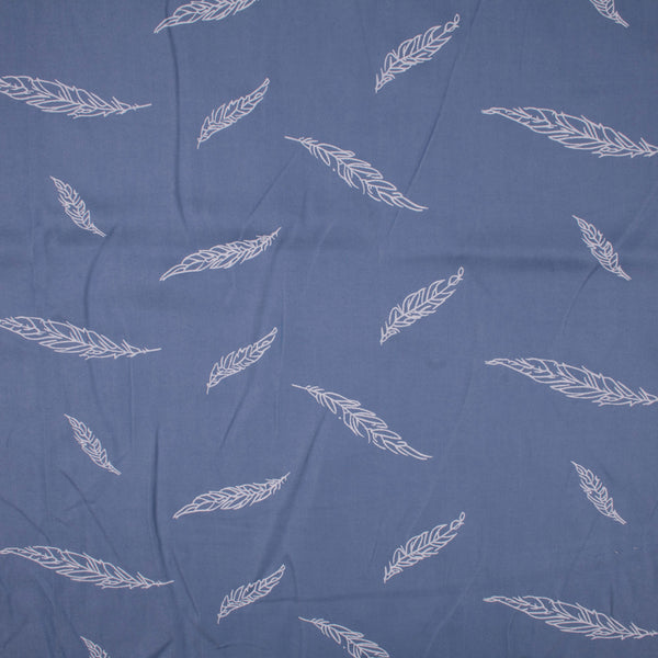 Silky Denim Look Print - Feather - Blue