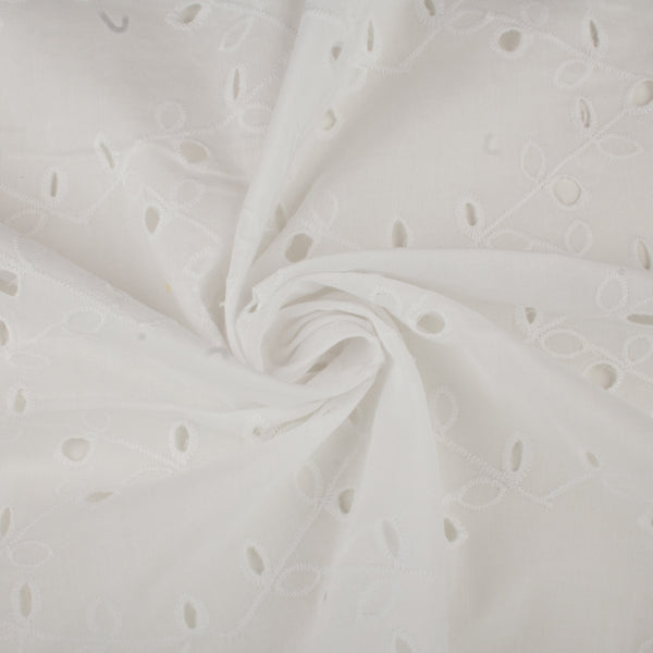 Coton tendance brodé - Feuille petite - Blanc
