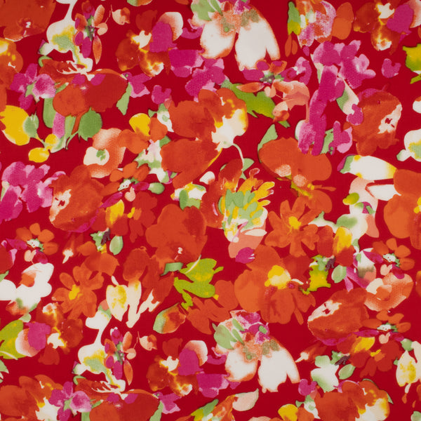Popeline de rayonne imprimée - FLAVIA - Fleur abstraite - Rouge