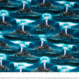 Printed Cotton - SEASHORE - Lighthouse on rock - Blue