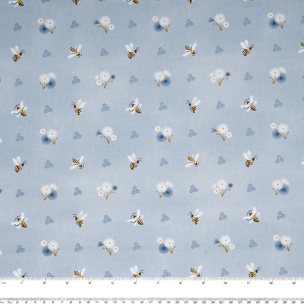 Printed Cotton - «HONEY BLOOM» - Flowers / Bees - Grey