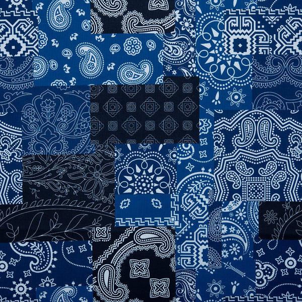 Coton imprimé - BANDANA - Cachemire / Cube - Bleu