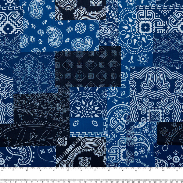 Coton imprimé - BANDANA - Cachemire / Cube - Bleu
