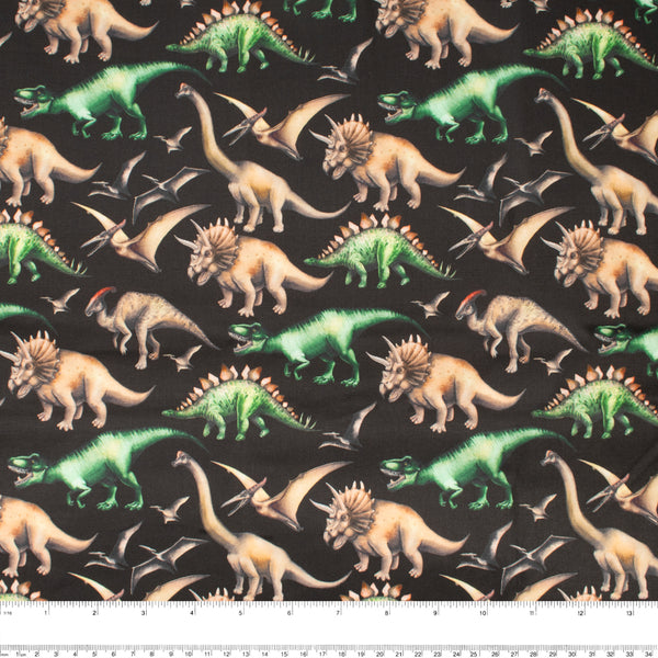 DINOSAUR VALLEY Digital Printed Cotton - Triceraptorus - Black