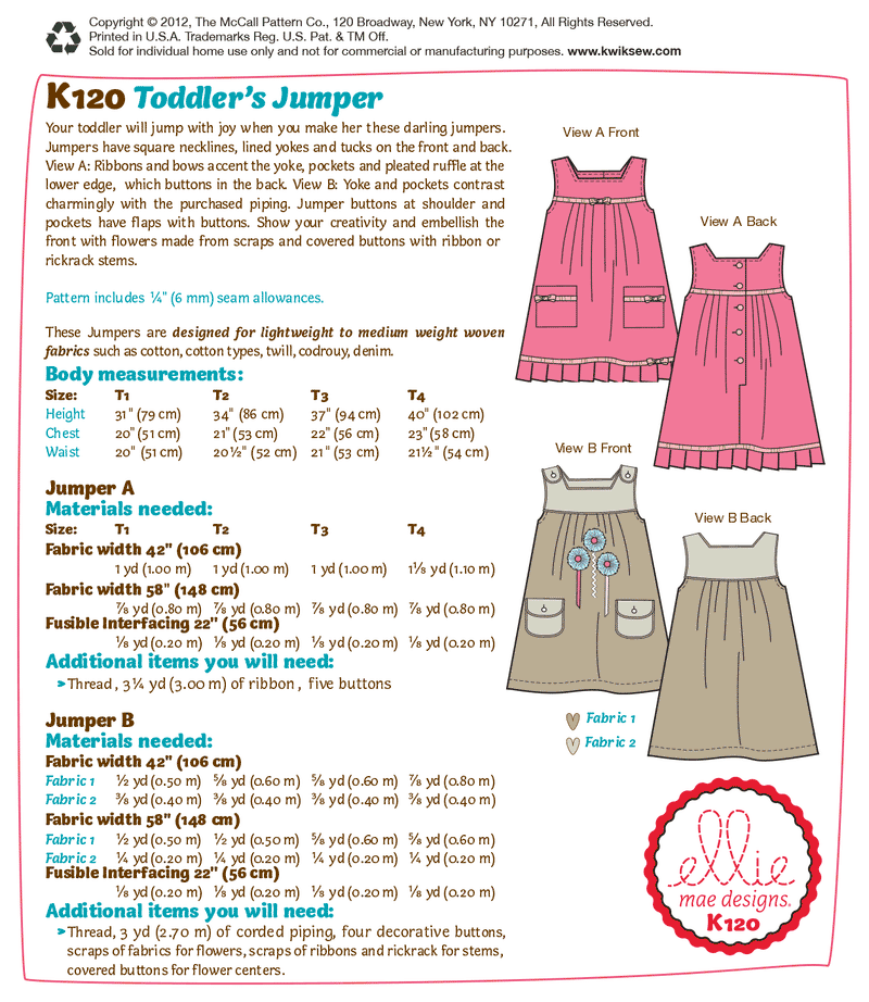 K0120 Toddlers' Jumper (size: All Sizes In One Envelope)