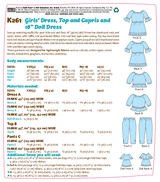 K0261 Girl's Dress, Top, Capris and 18' Doll Dress (size: XXS-XS-S-M-L)