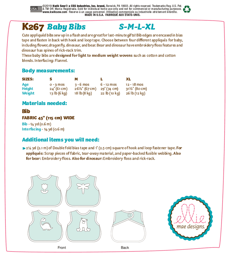 K0267 Baby Bibs (size: S-M-L-XL)
