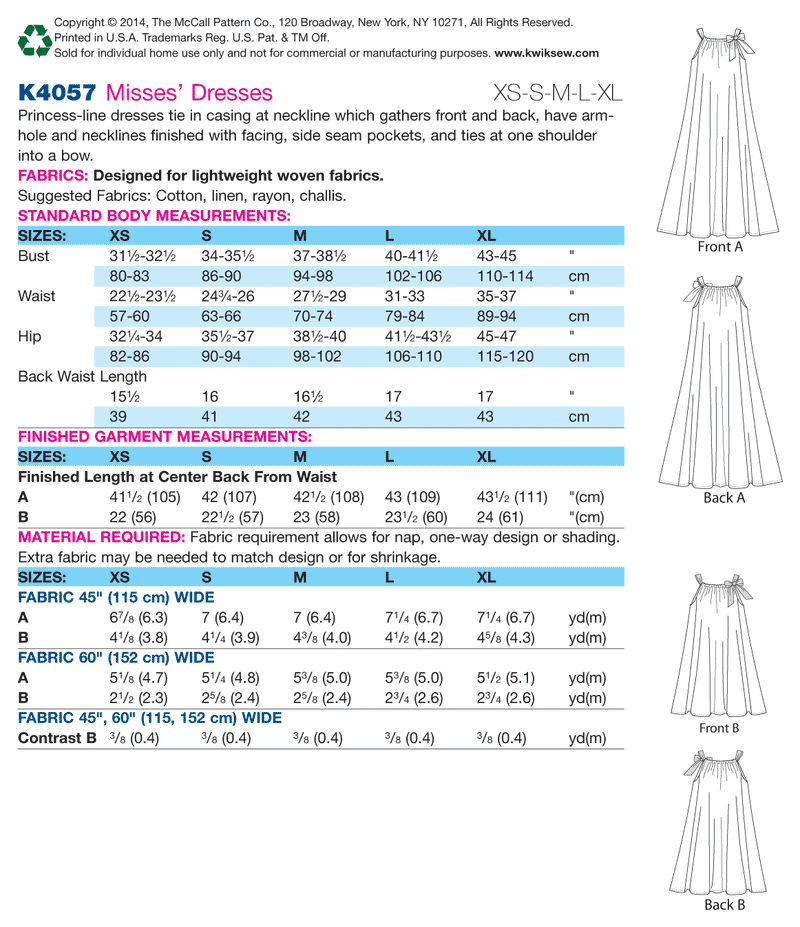 K4057 Misses' Dresses (size: All Sizes In One Envelope)