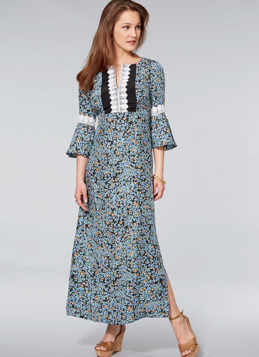 K4215 Misses' Dresses with Flounce Sleeves (size: XS-S-M-L-XL)