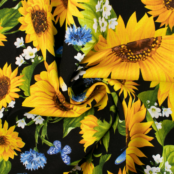 Printed Cotton - SUNFLOWER SUNRISE - Sunflower / Carnation petit - Black