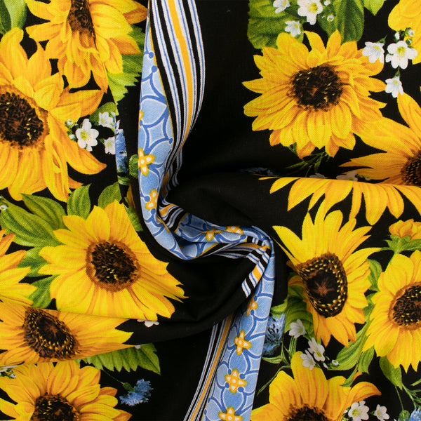 Printed Cotton - SUNFLOWER SUNRISE - Stripes - Black