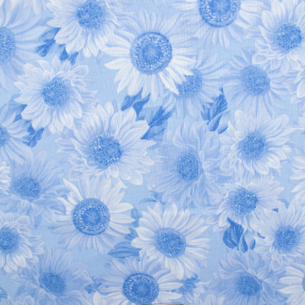 Printed Cotton - SUNFLOWER SUNRISE - Sunflower - Baby blue