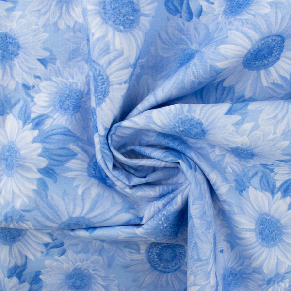 Printed Cotton - SUNFLOWER SUNRISE - Sunflower - Baby blue