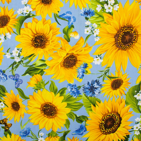 Printed Cotton - SUNFLOWER SUNRISE - Sunflower / Carnation small - Blue