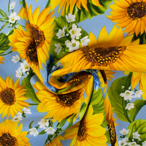 Printed Cotton - SUNFLOWER SUNRISE - Sunflower / Carnation small - Blue