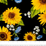 Printed Cotton - SUNFLOWER SUNRISE - Sunflower / Carnation - Black