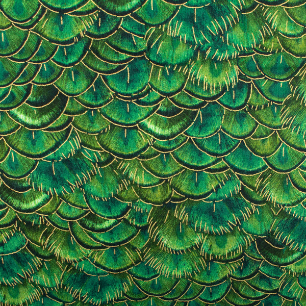 Printed Cotton - LUMINOSITY - Feathers - Green