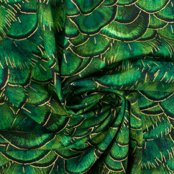 Printed Cotton - LUMINOSITY - Feathers - Green