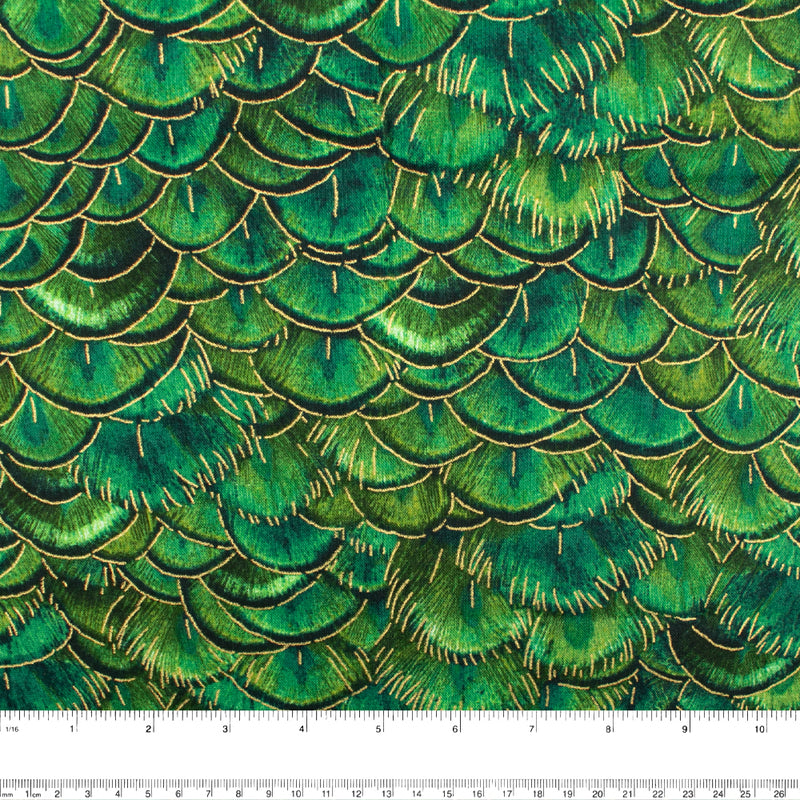 Printed Cotton - LUMINOSITY - Feathers - Green