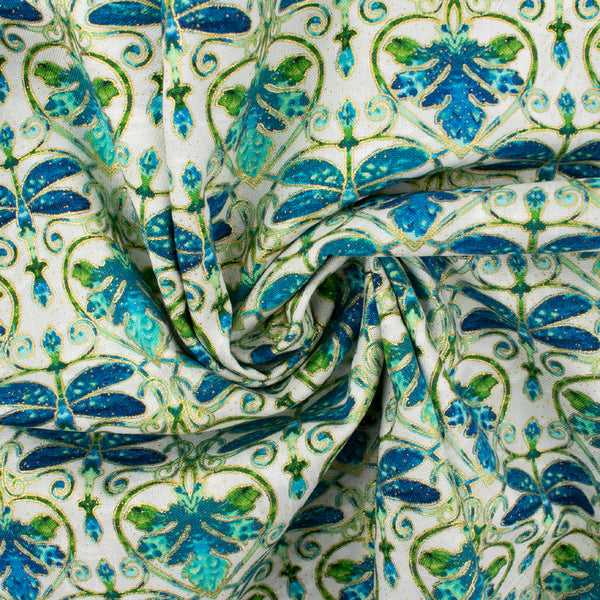 Printed Cotton - LUMINOSITY - Dragonfly - Beige / Blue