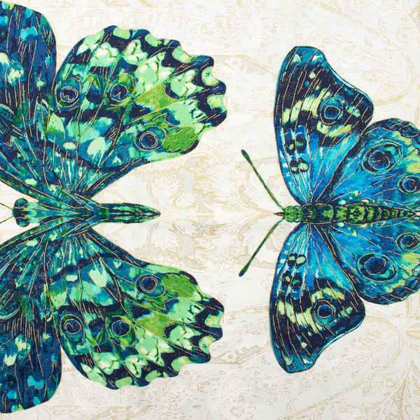 Coton imprimé - LUMINOSITY - Papillons - Beige - Bleu