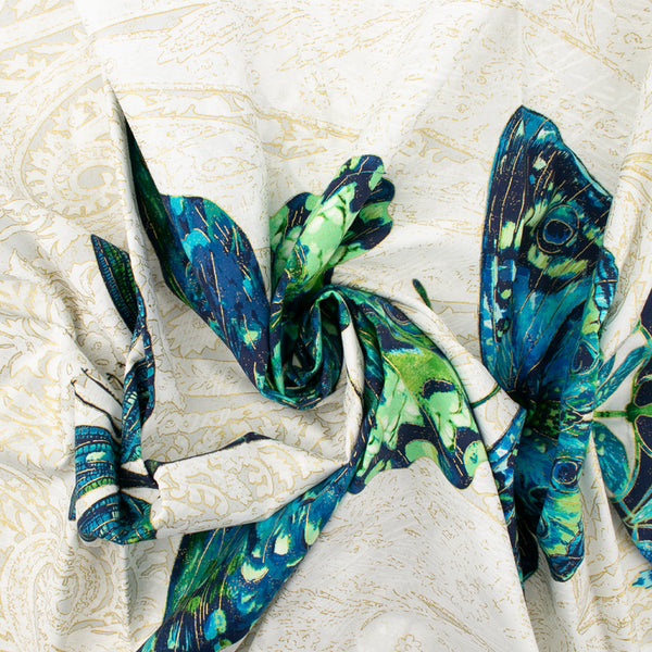 Printed Cotton - LUMINOSITY - Butterfly - Beige / Blue