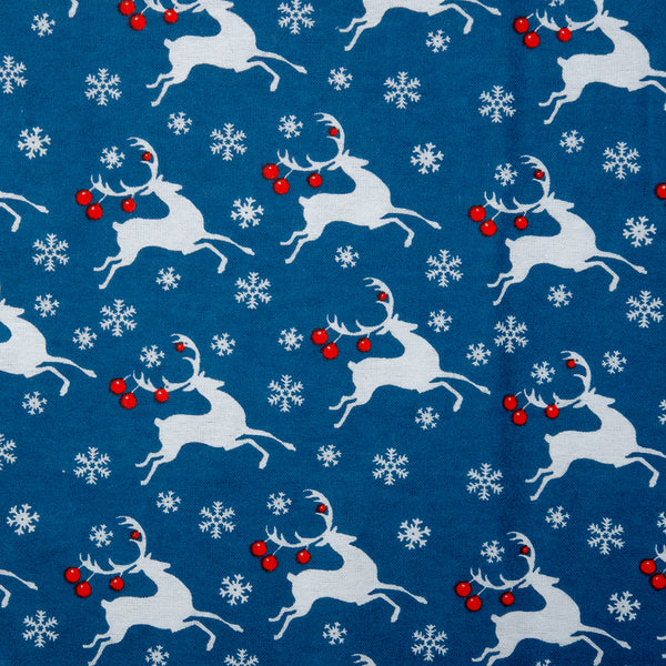 Christmas Flannelette - Reindeer - Blue