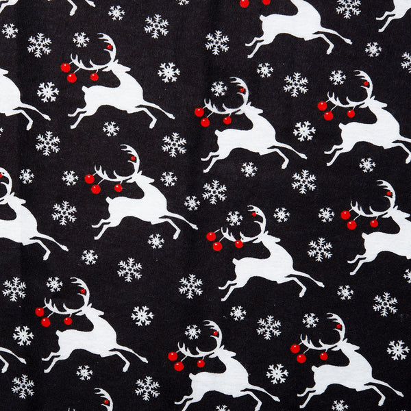 Christmas Flannelette - Reindeer - Black