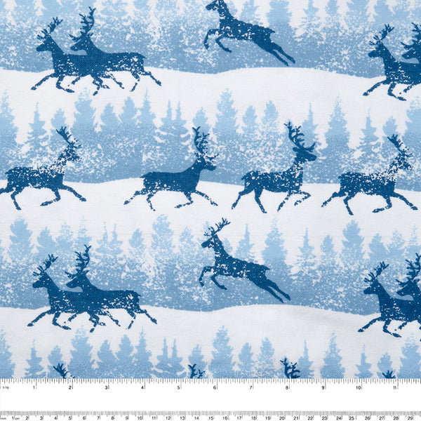 Christmas Flannelette - Reindeer / forest - Blue