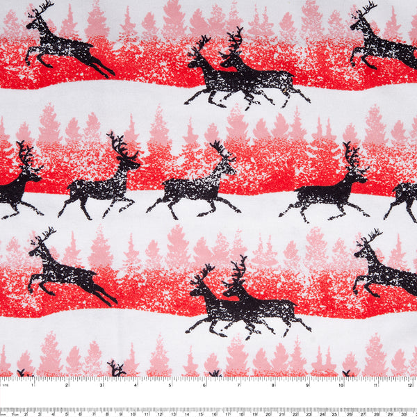 Christmas Flannelette - Reindeer / forest - Red