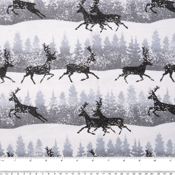 Christmas Flannelette - Reindeer / forest - Grey