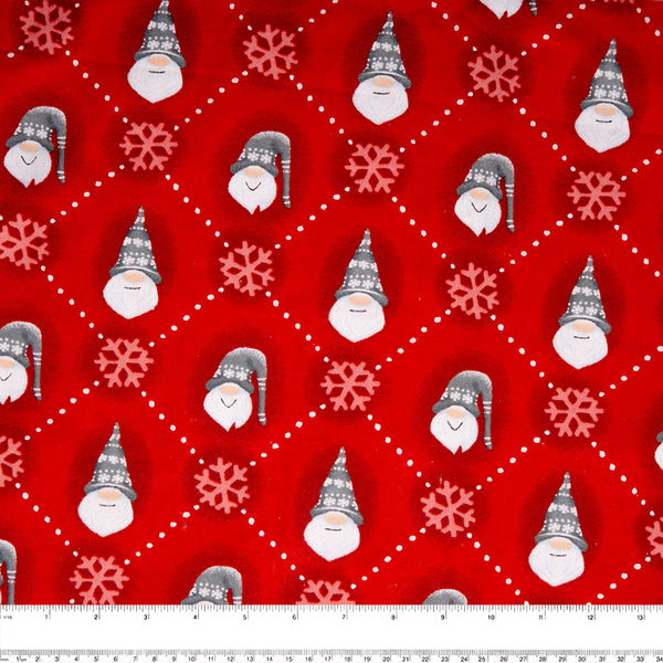 Christmas Flannelette - Gnomes head - Red