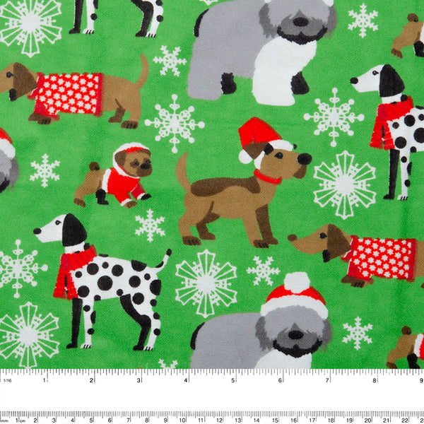 Christmas Flannelette - Dogs - Green