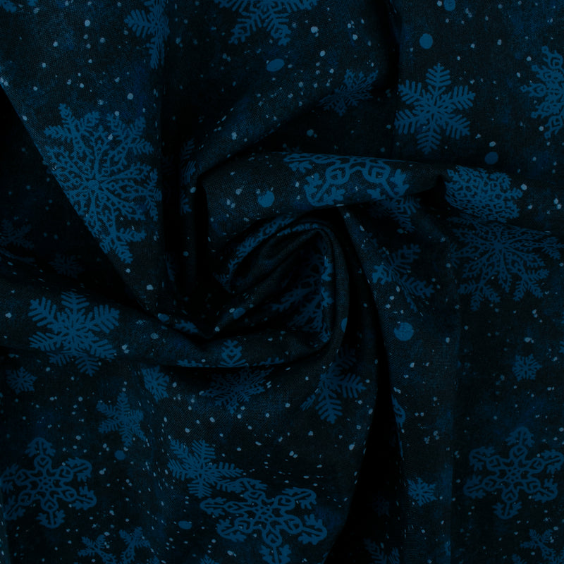 Printed Cotton - FATHER CHRISTMAS - Snowflakes - Navy