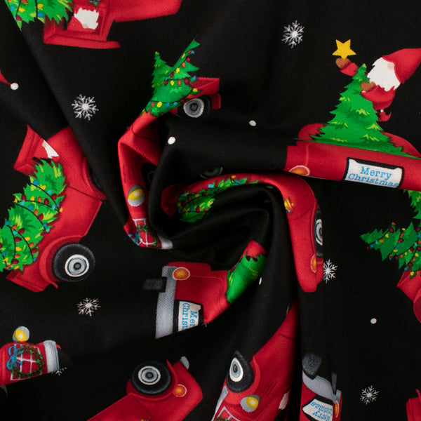 Printed Cotton - MERRY GNOMEVILLE - Holidays Gnomes truck - Black