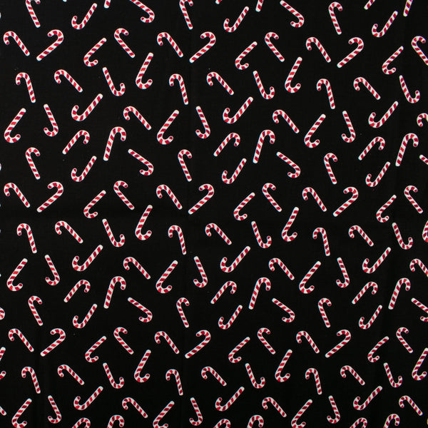 Printed Cotton - MERRY GNOMEVILLE - Candy canes - Black
