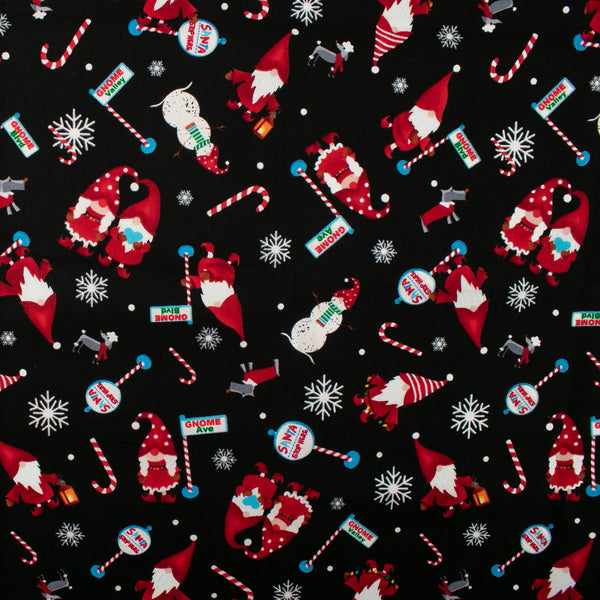 Printed Cotton - MERRY GNOMEVILLE - Gnomes - Black