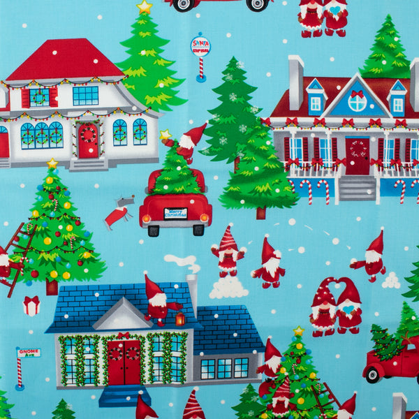 Printed Cotton - MERRY GNOMEVILLE - Sweet Gnome - Blue