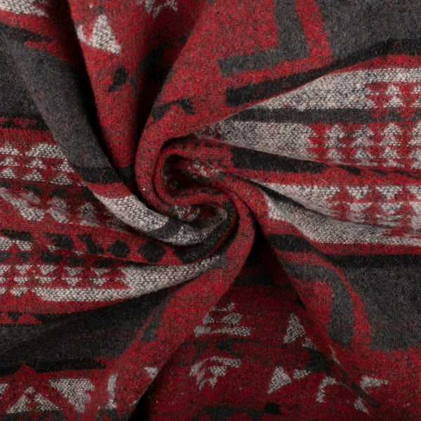 Tissu fil teint pour manteau - NAVAJO - Gris / Rouge